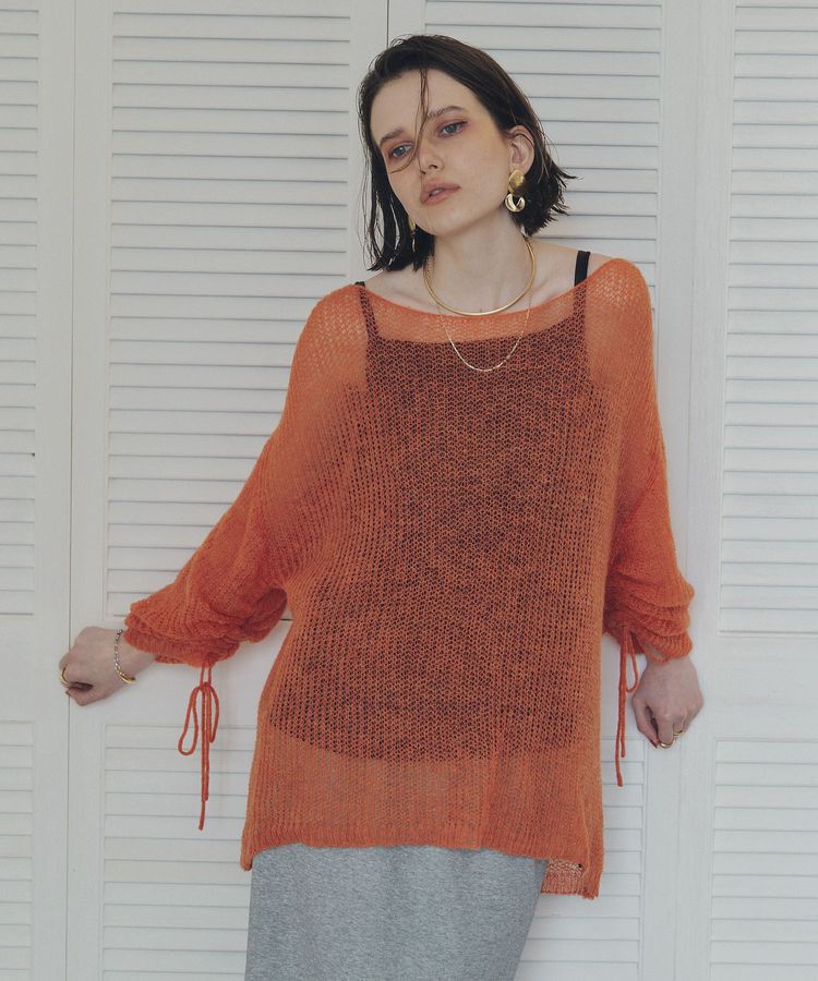 Editt by YECCA VECCA「袖シャーリングシアーニット」|ニット・セーター|Orange