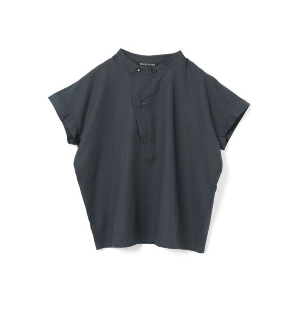 mizuiro ind「mizuiro ind コットンリネンアシンメトリーカラーシャツ」|シャツ・ブラウス|ネイビー