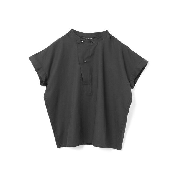 mizuiro ind「mizuiro ind コットンリネンアシンメトリーカラーシャツ」|シャツ・ブラウス|ブラック