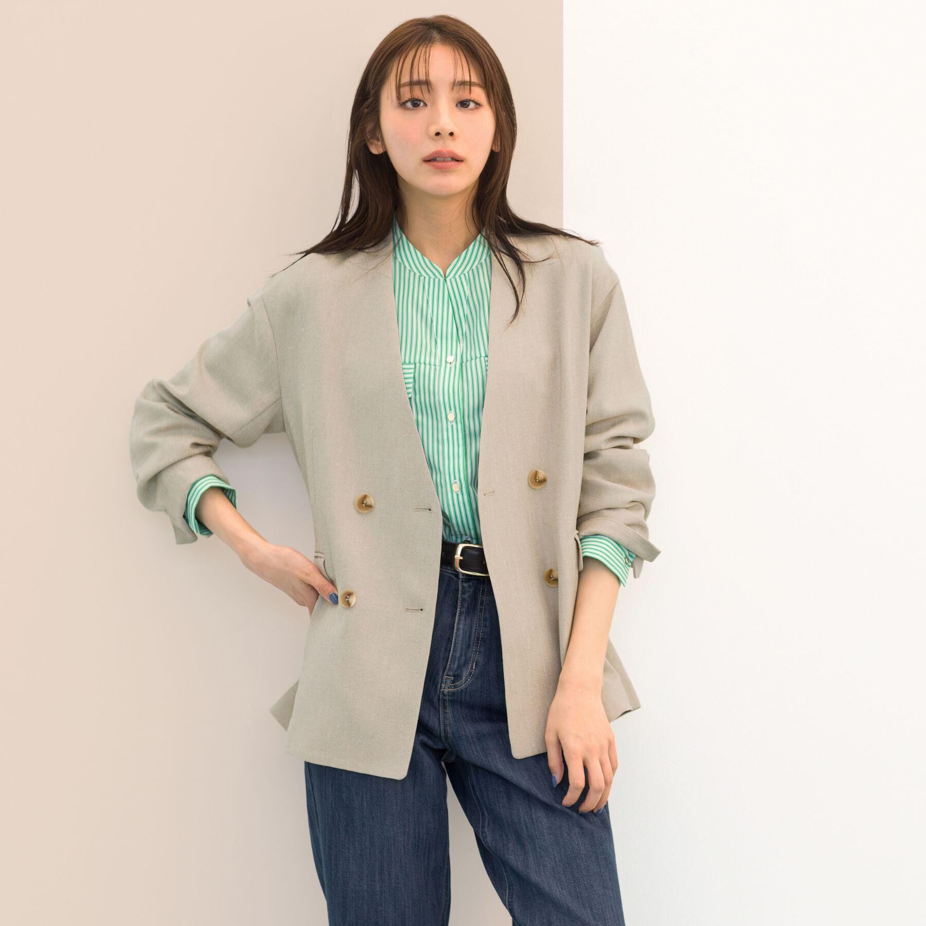 grove「【貴島明日香さん着用】リネンライクカラーレスジャケット」|ノーカラージャケット|