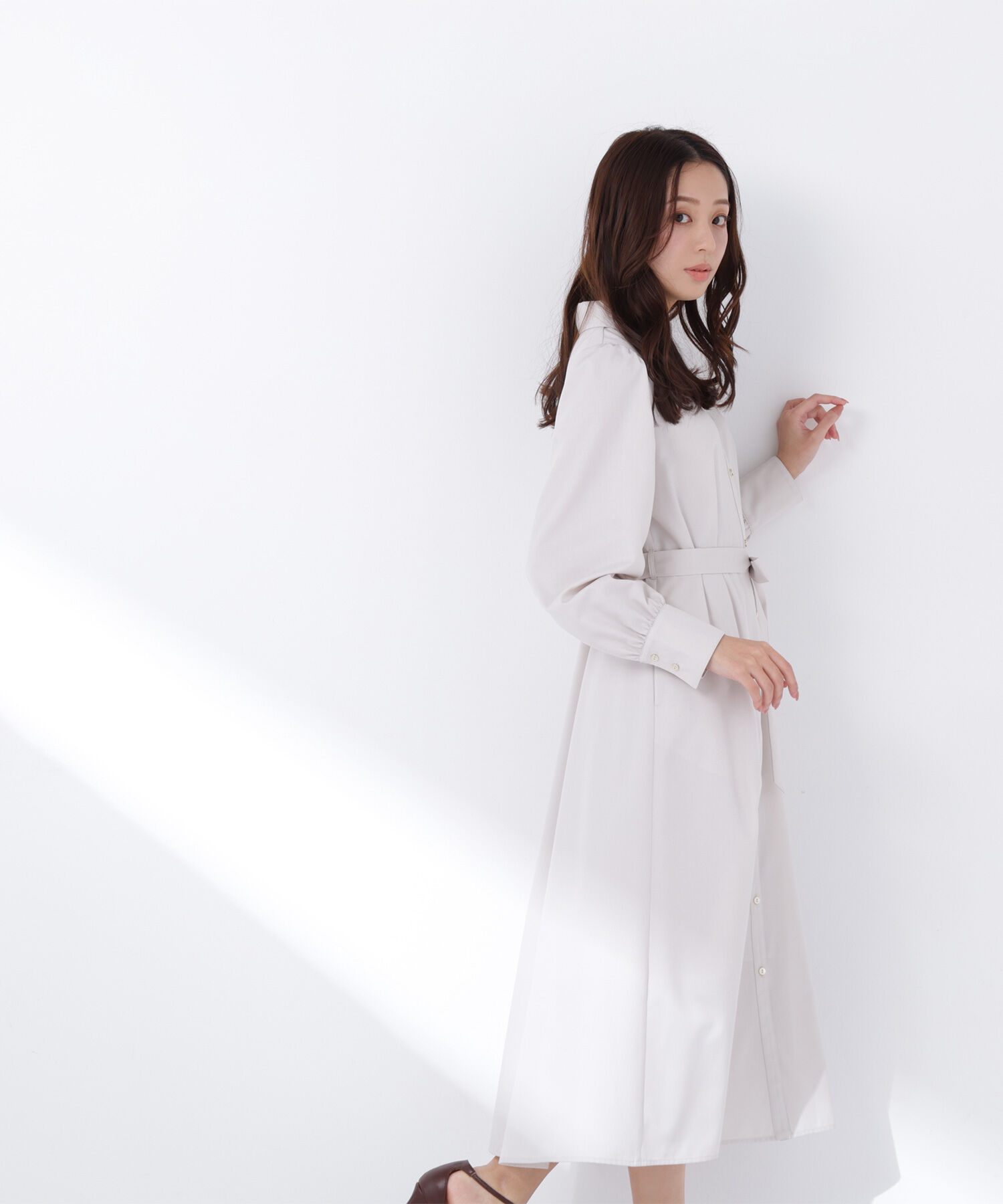  「リボンベルテッドシャツワンピース」|ワンピース|