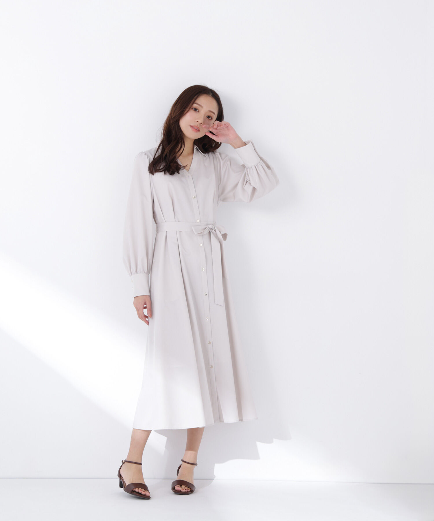  「リボンベルテッドシャツワンピース」|ワンピース|
