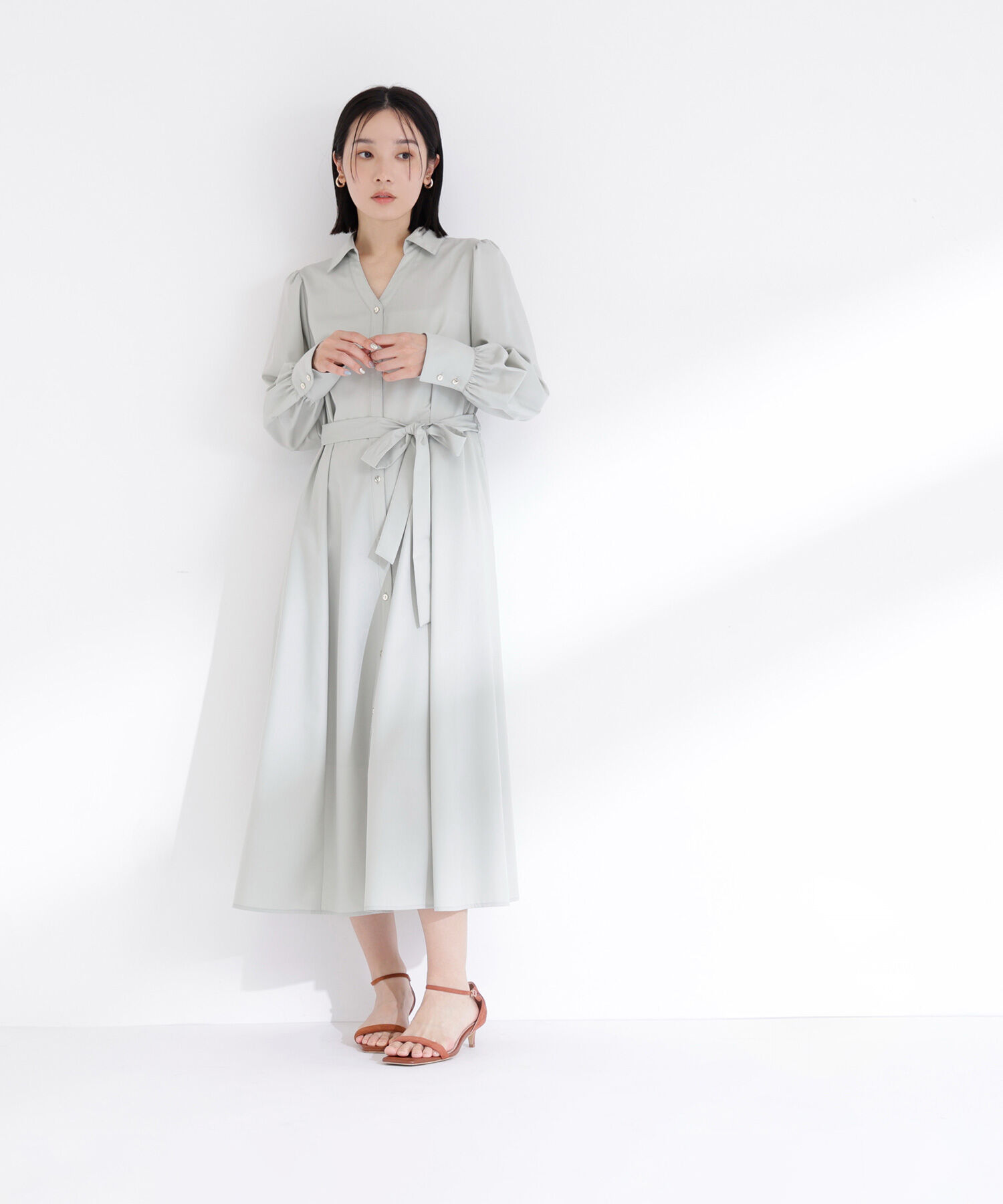  「リボンベルテッドシャツワンピース」|ワンピース|