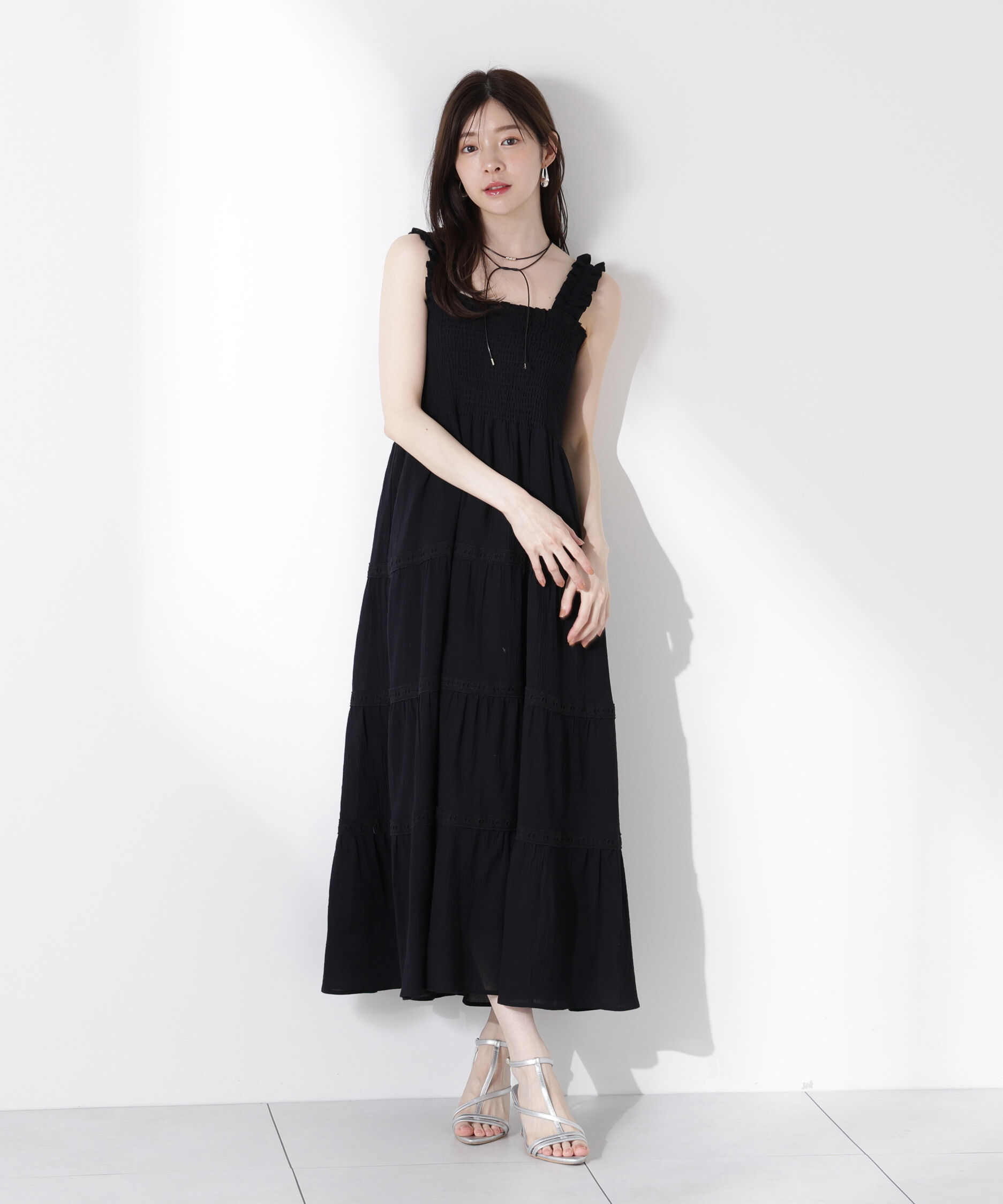 PROPORTION BODY DRESSING「《EDIT COLOGNE》レース付きティアードワンピース」|ワンピース|ブラック