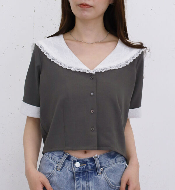 archives「【ＳＥＴ　ＵＰ対応】レースセーラーカラーシャツジャケット」|シャツ・ブラウス|CHARCOAL GRAY