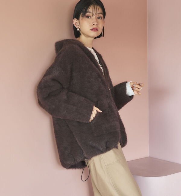Doux archives「Ｗフェイスシャギーフーディ―ブルゾン」|ニット・セーター|BROWN