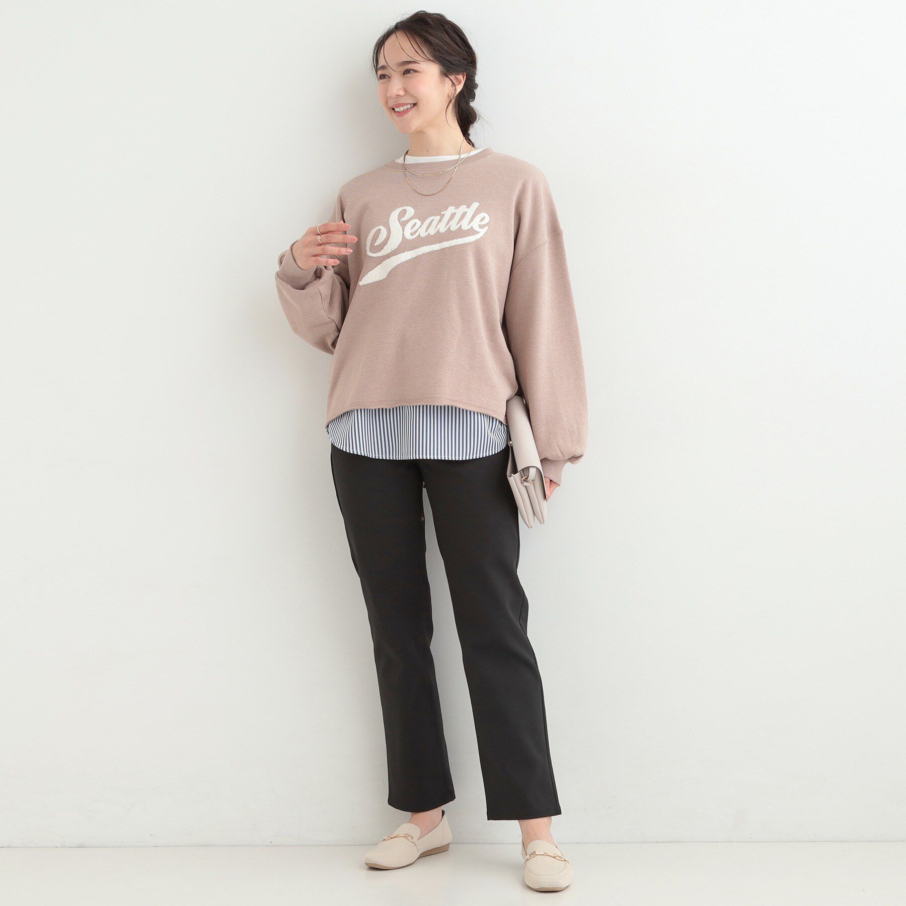 SHOO･LA･RUE「【洗濯機可/S-LL】レイヤードスタイルにおすすめ 裾切替 スムースロンT」|Tシャツ・カットソー|
