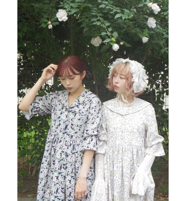 merry jenny「floralセーラーギャザーパフワンピース」|ワンピース|