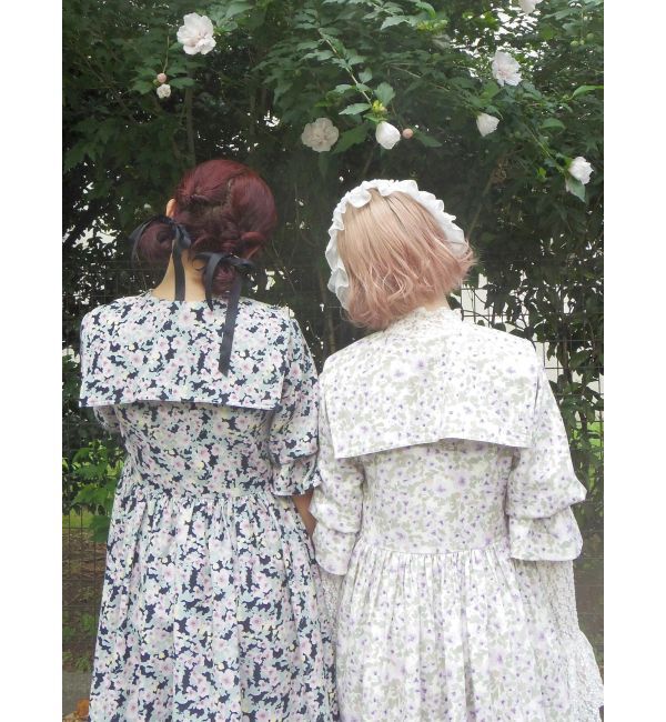 merry jenny「floralセーラーギャザーパフワンピース」|ワンピース|