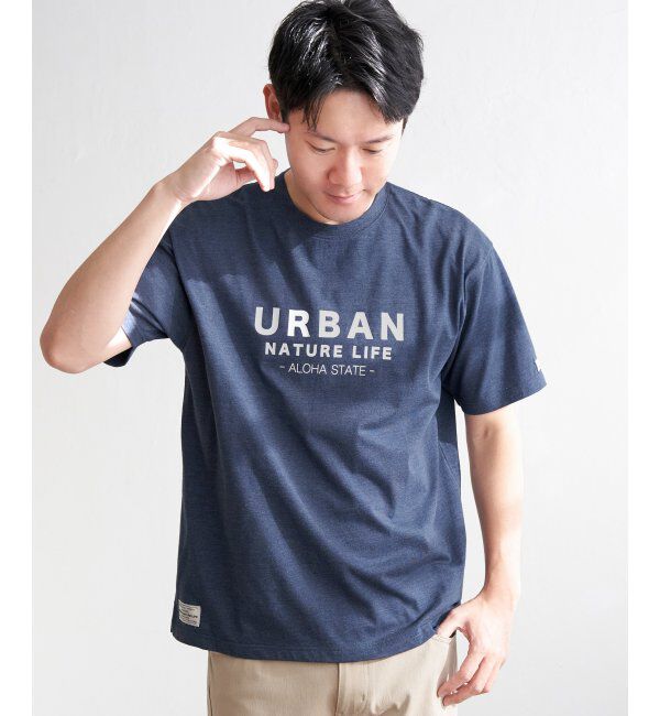 ikka「URBAN NATURE LIFE アーバンネイチャーライフ フロッキープリントTシャツ」|Tシャツ・カットソー|ネイビーブルー