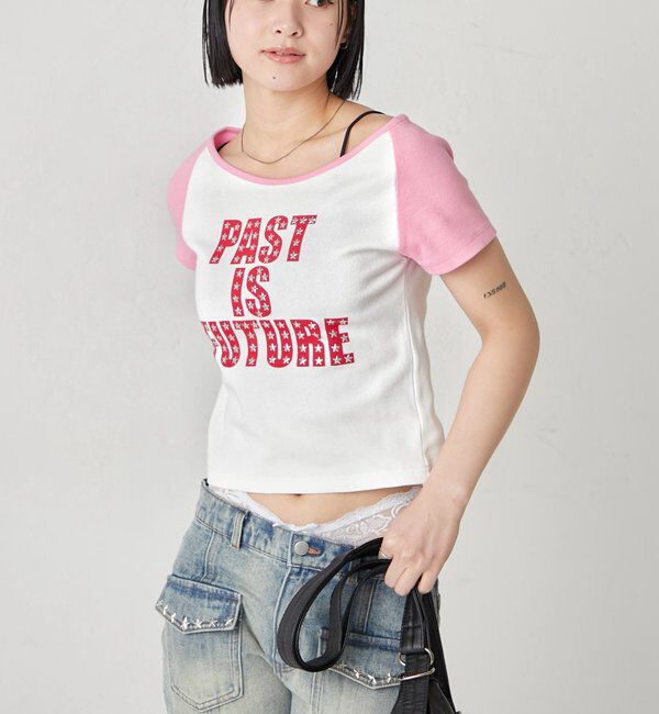  「スタースタッズラグラン半袖ロゴトップス」|Tシャツ・カットソー|