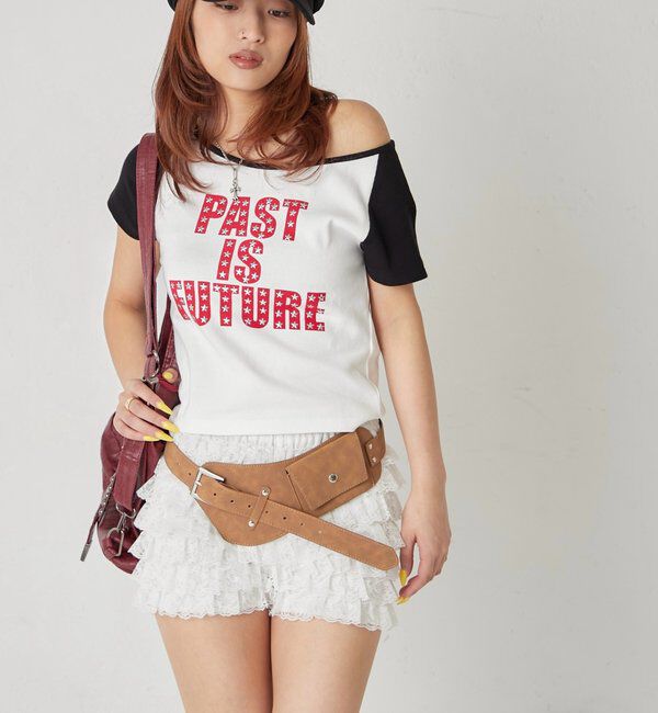 「スタースタッズラグラン半袖ロゴトップス」|Tシャツ・カットソー|