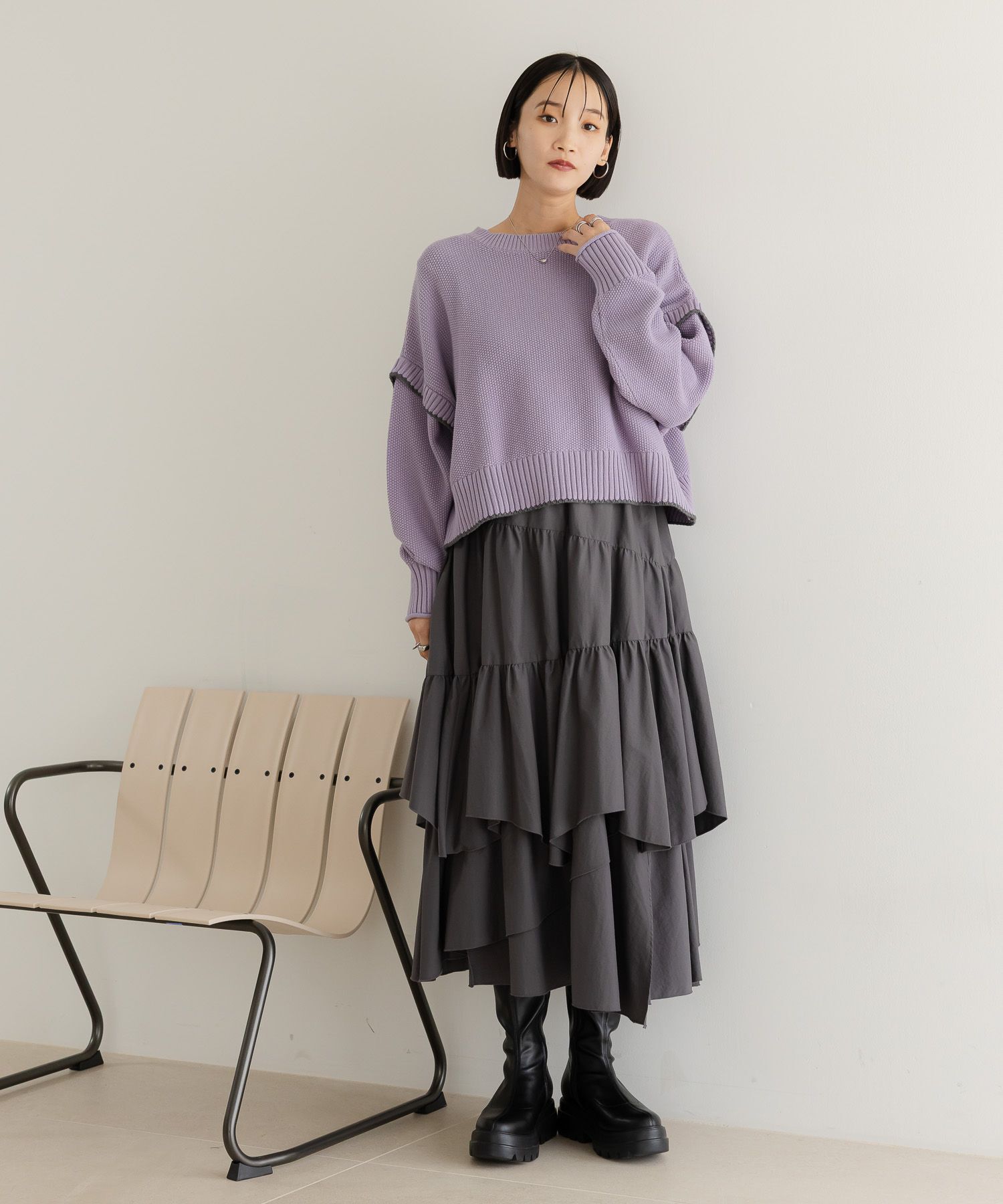 LOWRYS FARM「【前後着用可能】２ＷＡＹハイショクステッチプルオーバー」|ニット・セーター|