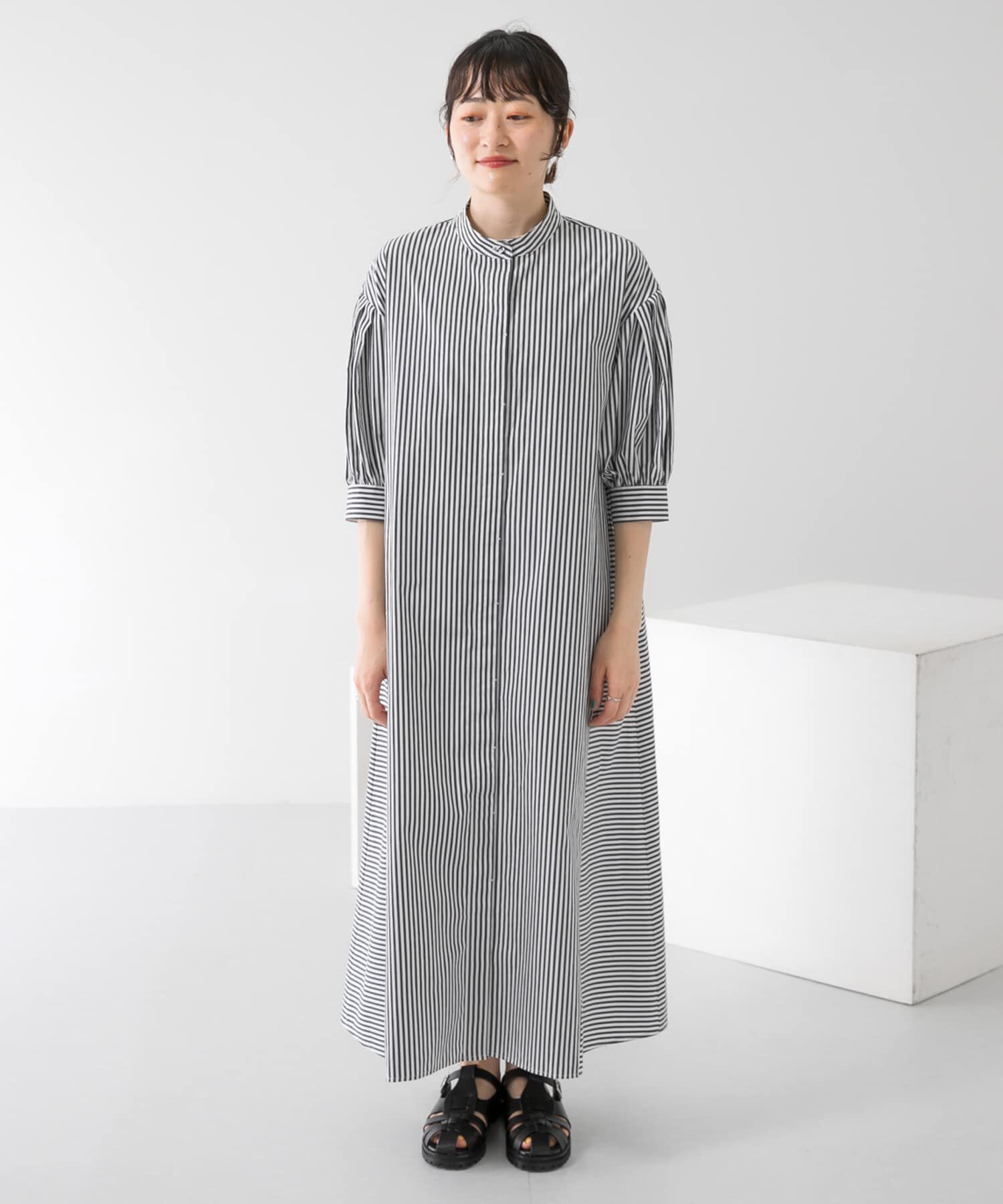  「ストライプパフスリーブワンピース」|ワンピース|