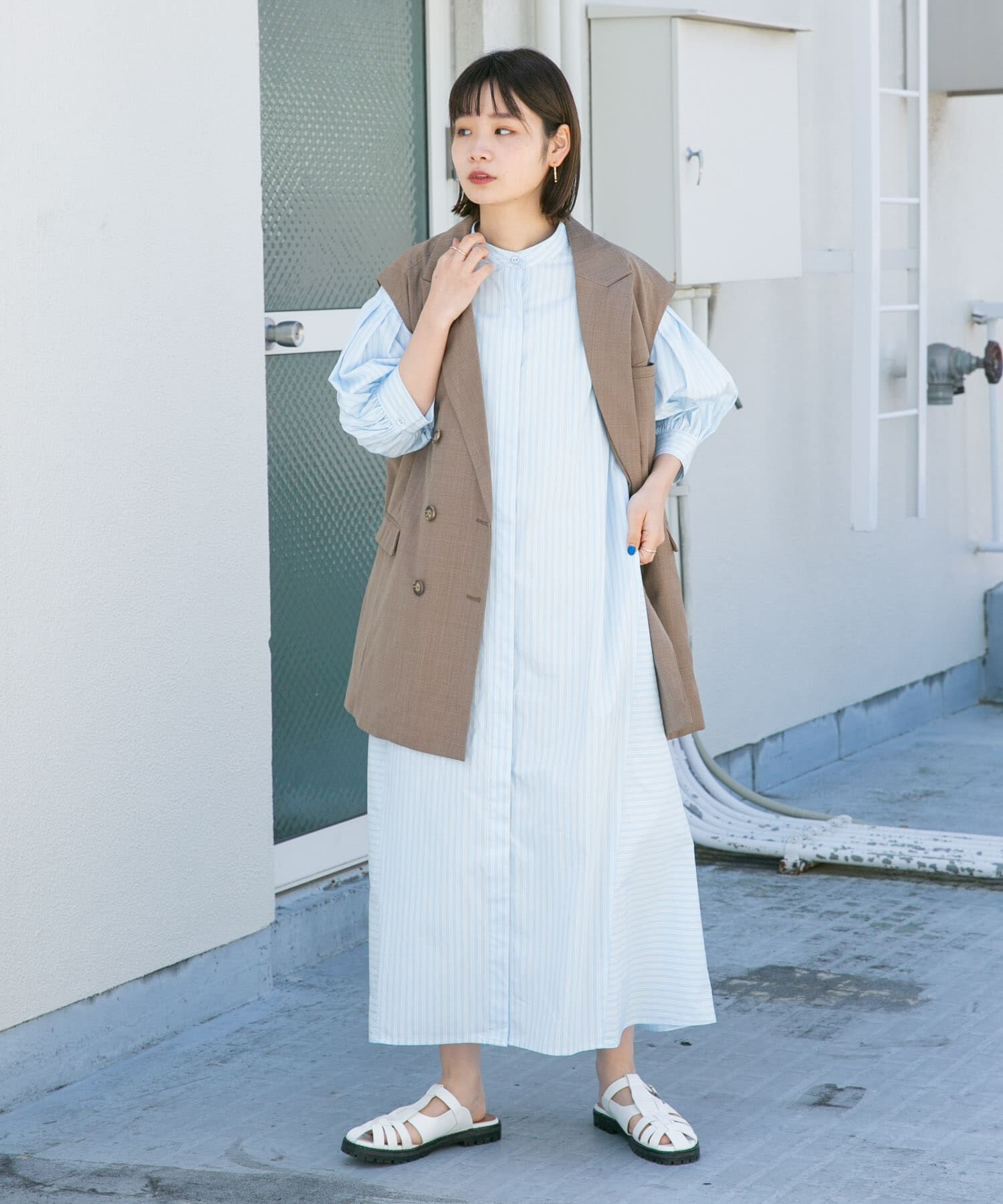  「ストライプパフスリーブワンピース」|ワンピース|