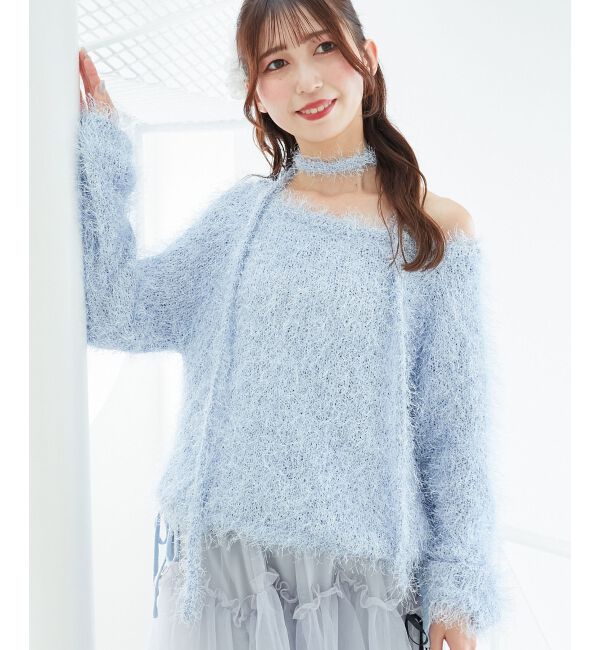  「ふわふわシャイニールーズニット」|ニット・セーター|ブルー