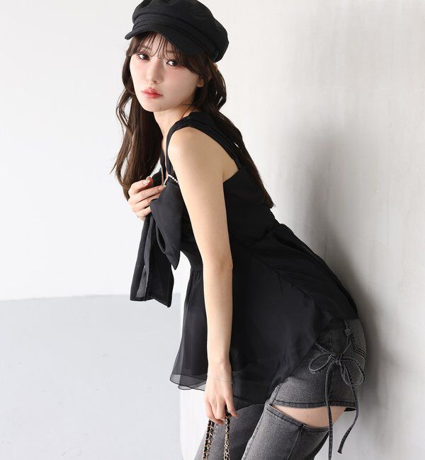  「【 XS～Mサイズ展開あり】サイドスリットリボン美脚デニムパンツ」|その他|