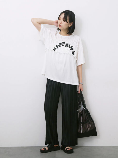 Samansa Mos2 blue「◎【接触冷感】シャーリングドッキングTシャツ」|Tシャツ・カットソー|