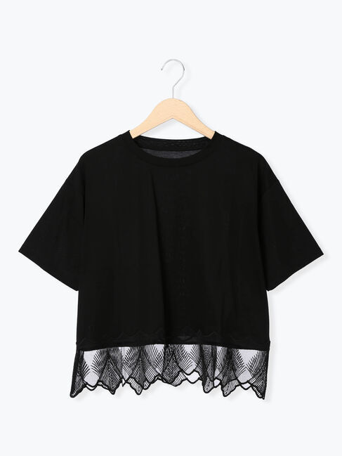 Samansa Mos2「スカラップレースTシャツ」|Tシャツ・カットソー|ブラック