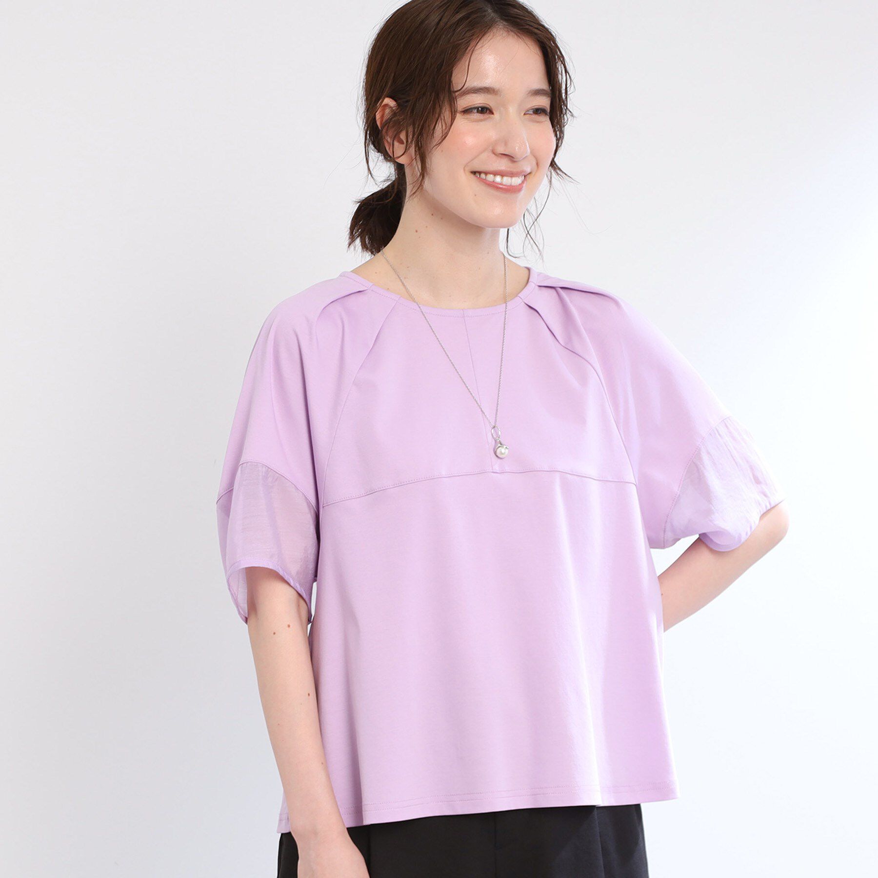 Reflect「【夏SALE／E‐QUALITY／手洗い可】シアーラグランプルオーバー」|Tシャツ・カットソー|ラベンダー(080)