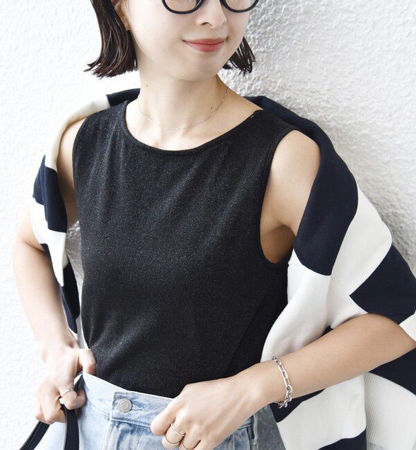 SHIPS for women「《一部予約》〈手洗い可能〉ラメ 2WAY ノースリーブ プルオーバー」|タンクトップ|