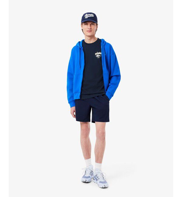 LACOSTE「ローラン・ギャロスコラボ 配色ライン バックプリントTシャツ」|Tシャツ・カットソー|