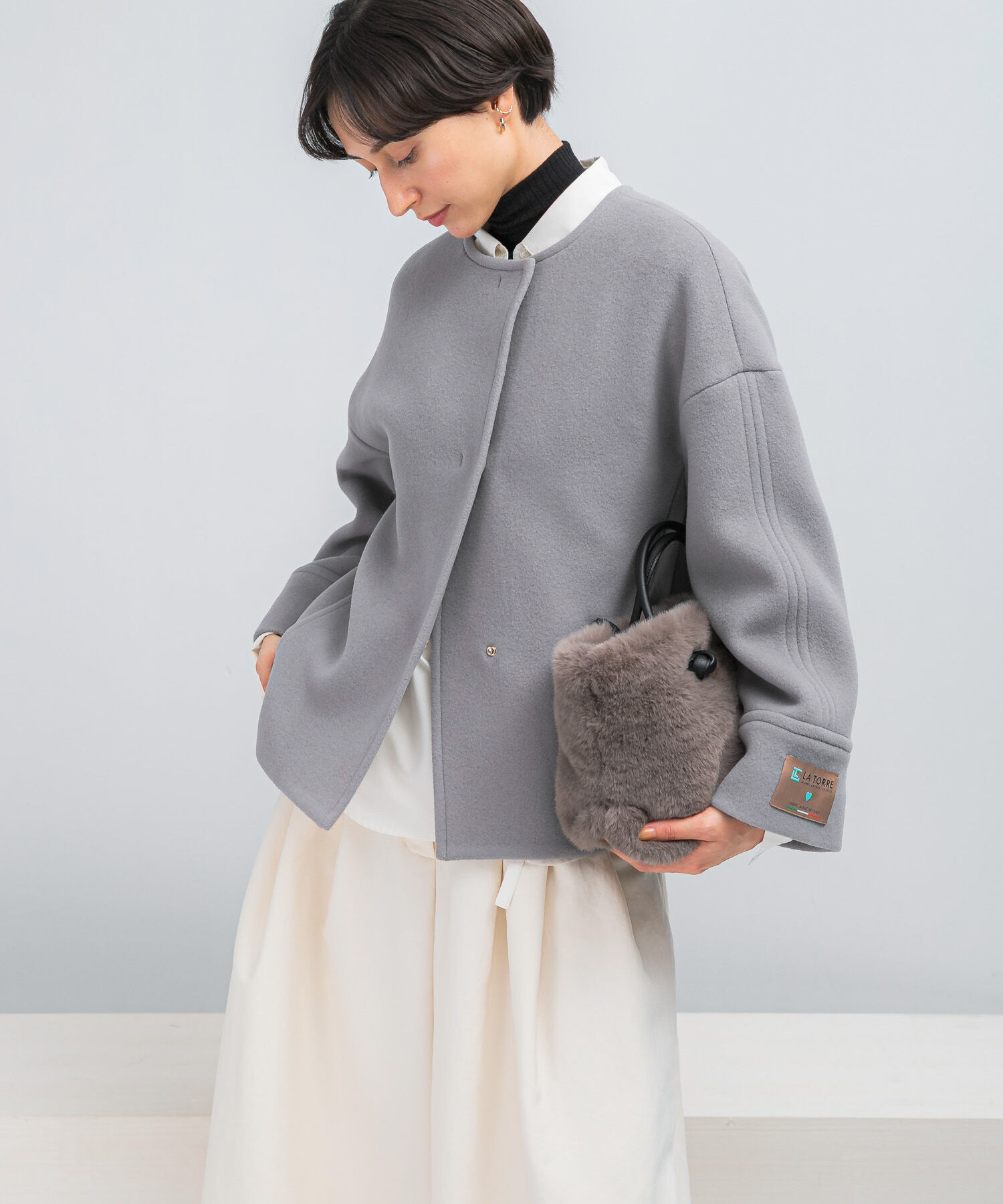 URBAN RESEARCH ROSSO「LA TORREショートノーカラーコート」|ノーカラーコート|