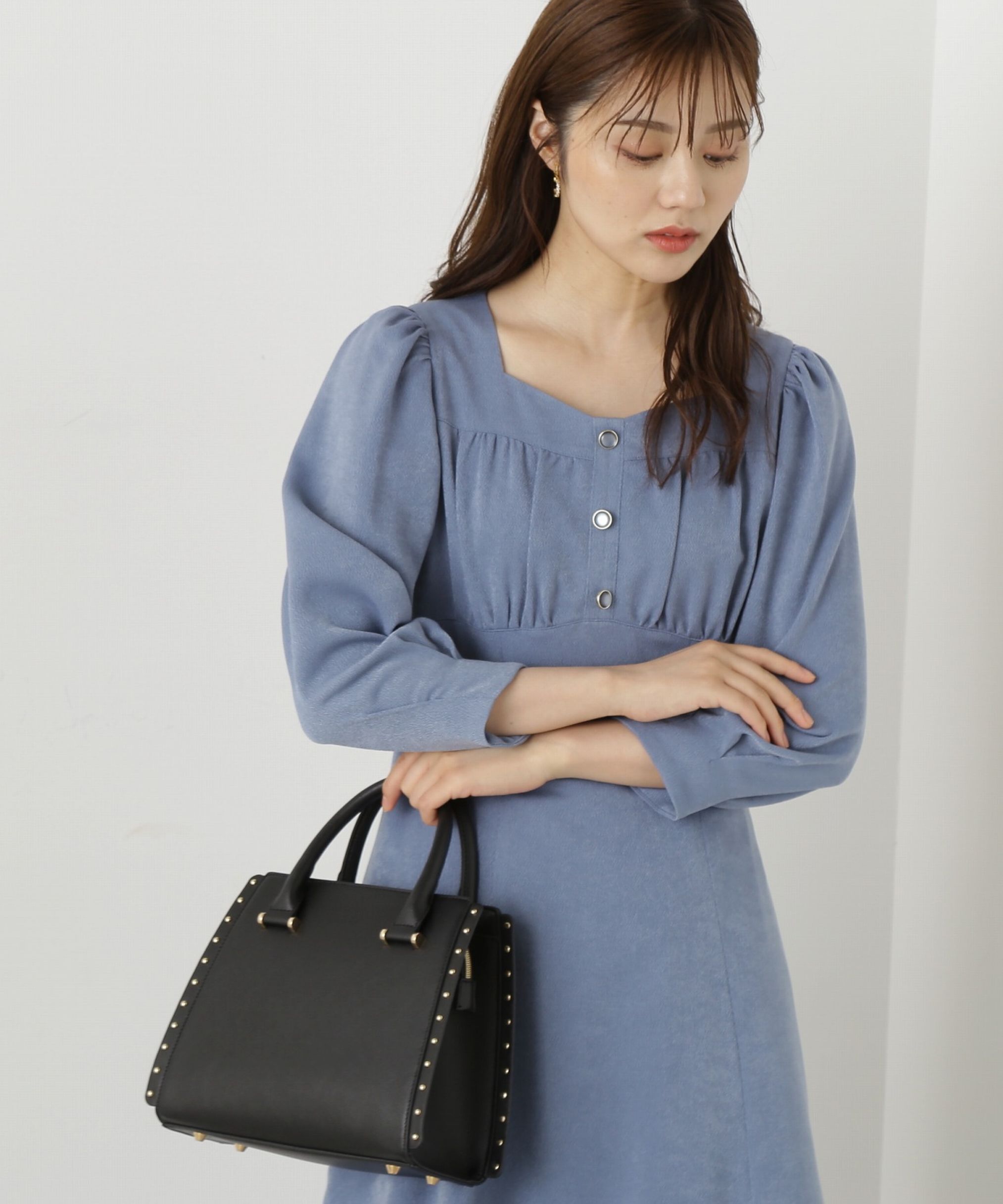 PROPORTION BODY DRESSING「起毛サテンフロント釦フレアーワンピース」|ワンピース|