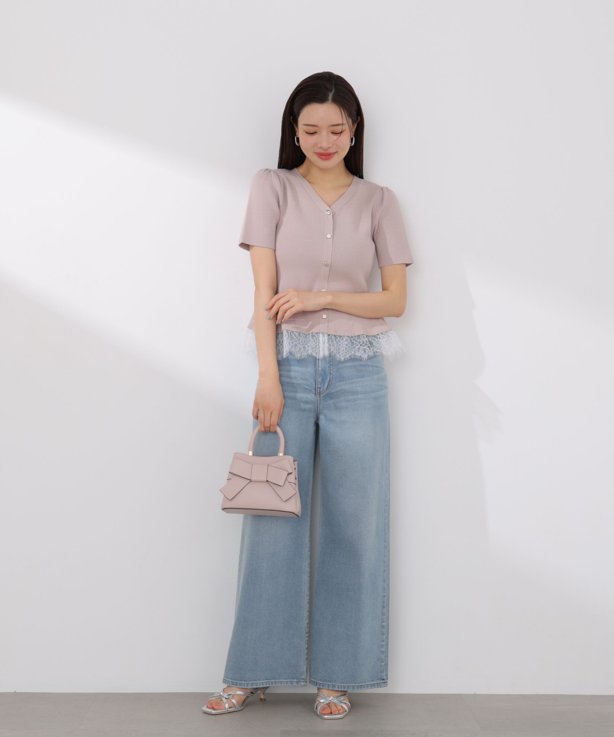 PROPORTION BODY DRESSING「レース付きペプラムニットセット 26SS」|ワンピース|