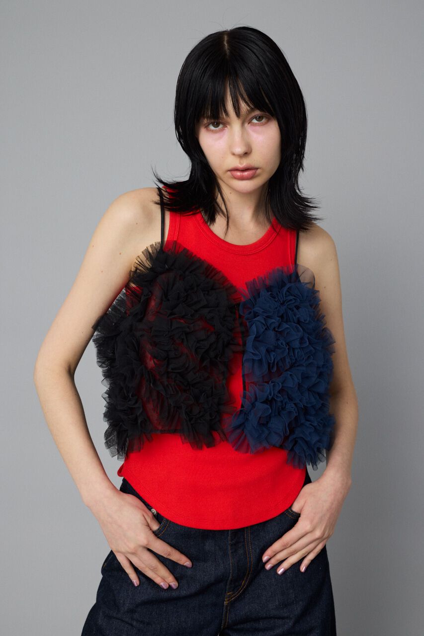 HeRIN.CYE「Bi color many frill bustier」|キャミソール|BLK