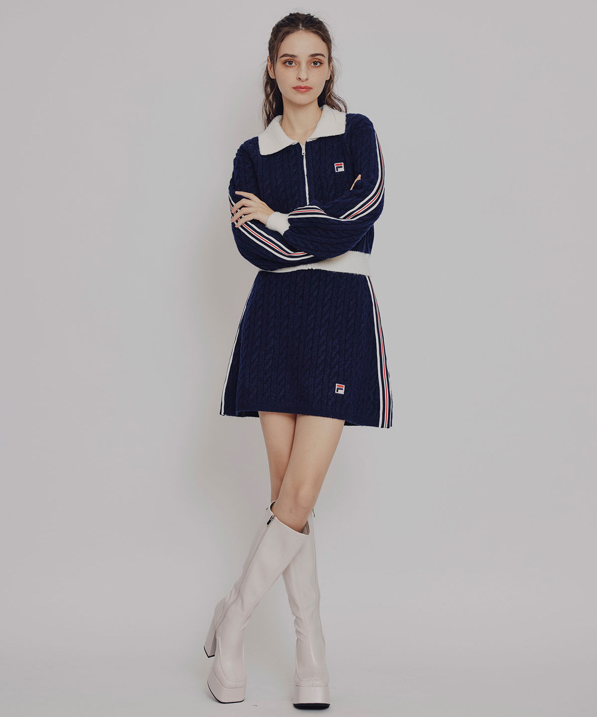 REDYAZEL「[FILA&times;REDYAZEL]ｹｰﾌﾞﾙﾆｯﾄﾄﾘｺﾛｰﾙﾗｲﾝｼﾞｬｹｯﾄ&times;ﾀｲﾄﾐ 」|ワンピース|