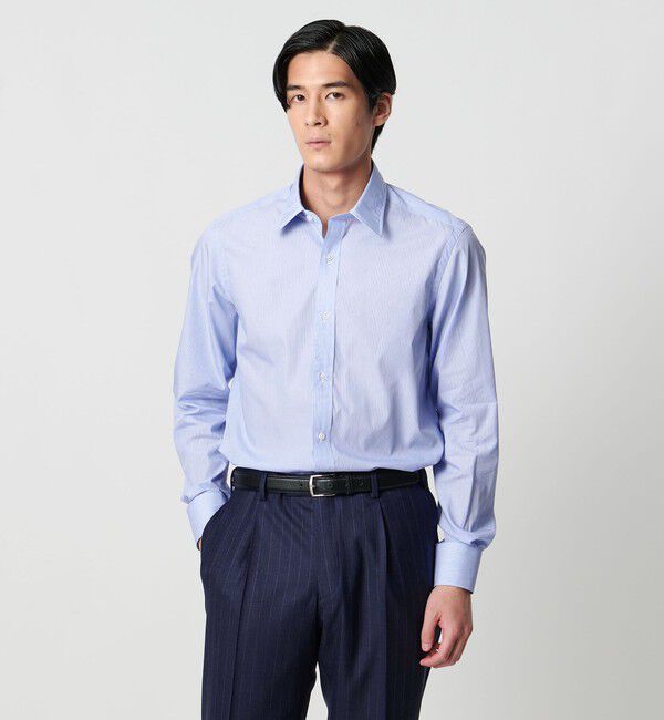 UNITED ARROWS「ALBINI ピンストライプ ラウンド レギュラーカラーシャツ」|シャツ・ブラウス|