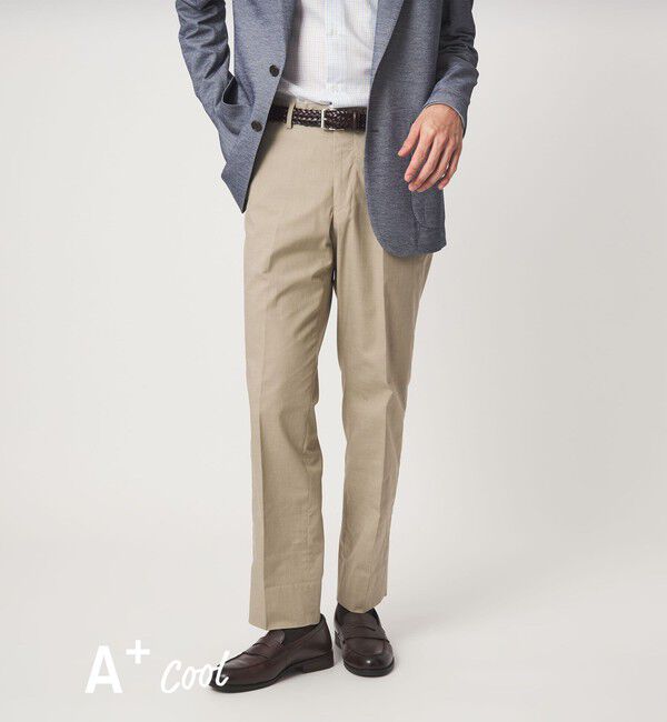 UNITED ARROWS green label relaxing「A+ COOL シャークスキン スタンダード アジャスター NP スラックス -ストレッチ・接触冷感・クリースキープ」|スラックス|BEIGE