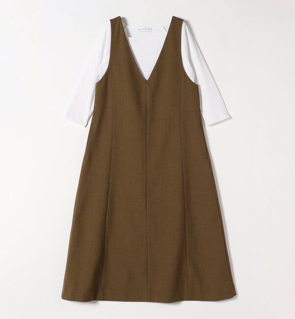quaranciel「quaranciel:〈洗濯機可能〉Vネック ジャンパースカート &times; 七分袖 TEE セット」|ワンピース|