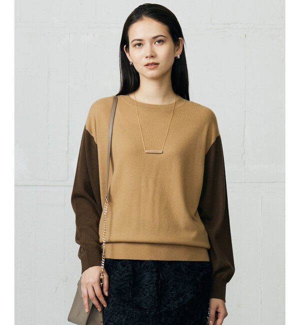自由区「【カタログ掲載】ファインウールカシミヤクルーネック ニット」|ニット・セーター|キャメル系