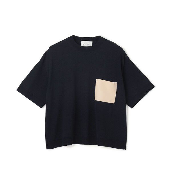BEIGE,「【洗える】NADIA / レザーポケット付き半袖ニットTシャツ」|ニット・セーター|