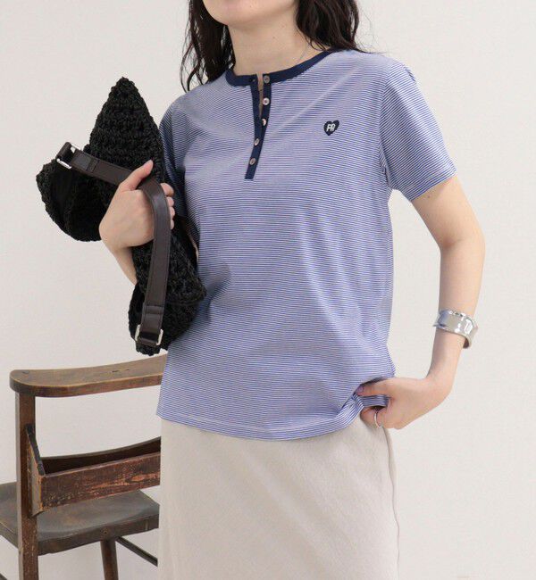 fredy emue「【昨年大人気！待望の再登場】ハートFR刺しゅうヘンリーネックTシャツ」|Tシャツ・カットソー|ブルー系その他