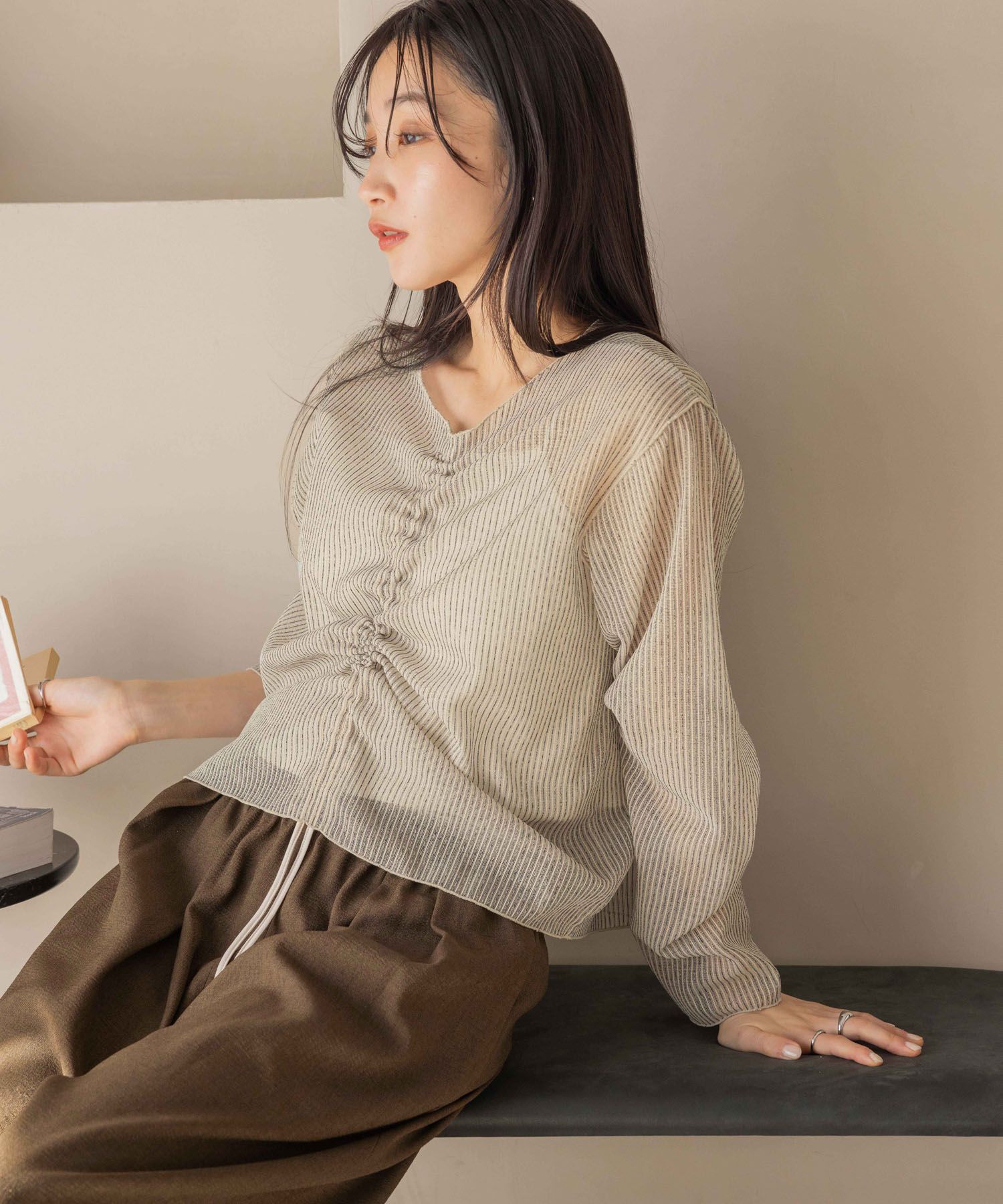 LOWRYS FARM「【前後着用可能】シャーリングシアーラッセルプルオーバー」|Tシャツ・カットソー|
