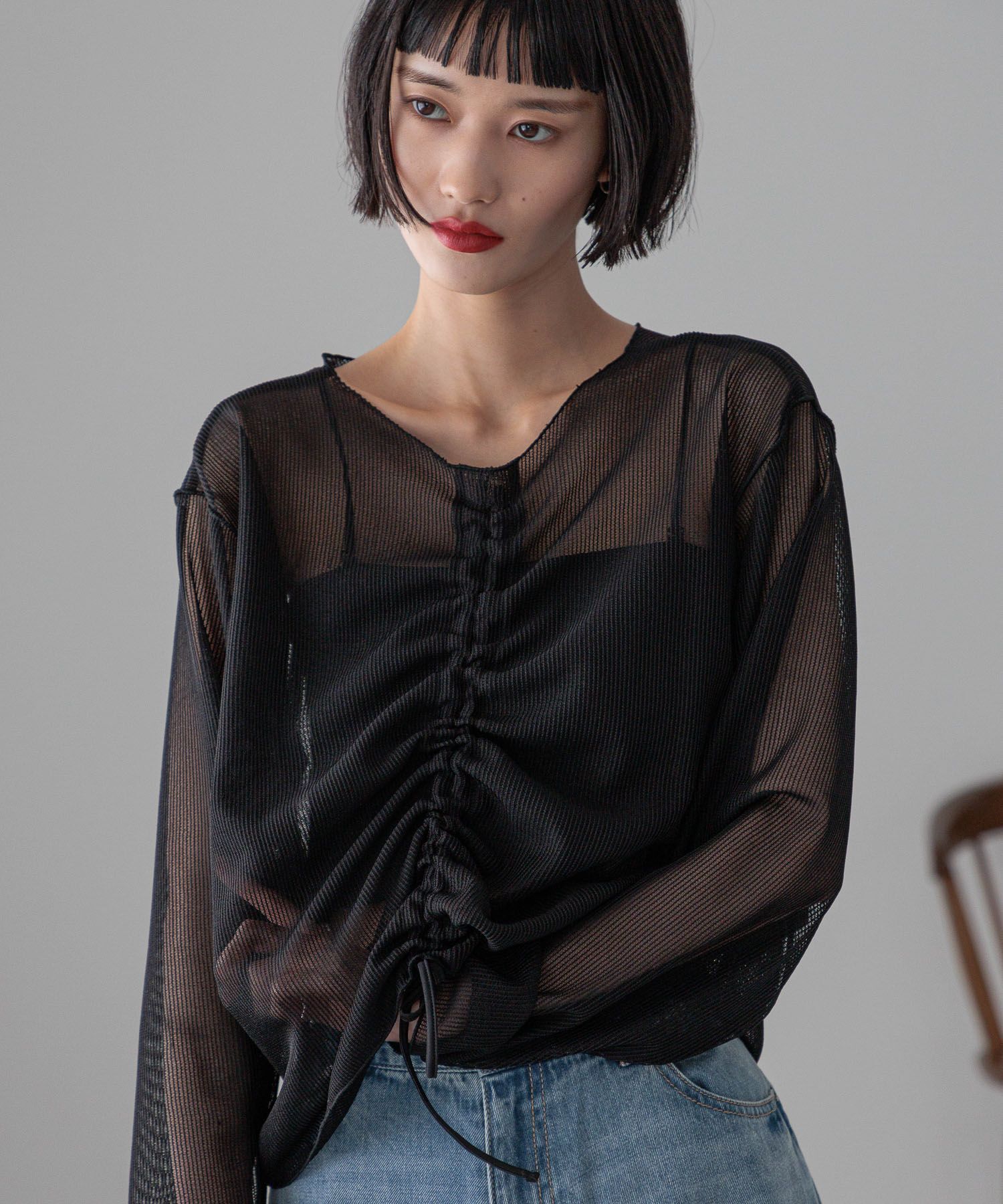 LOWRYS FARM「【前後着用可能】シャーリングシアーラッセルプルオーバー」|Tシャツ・カットソー|