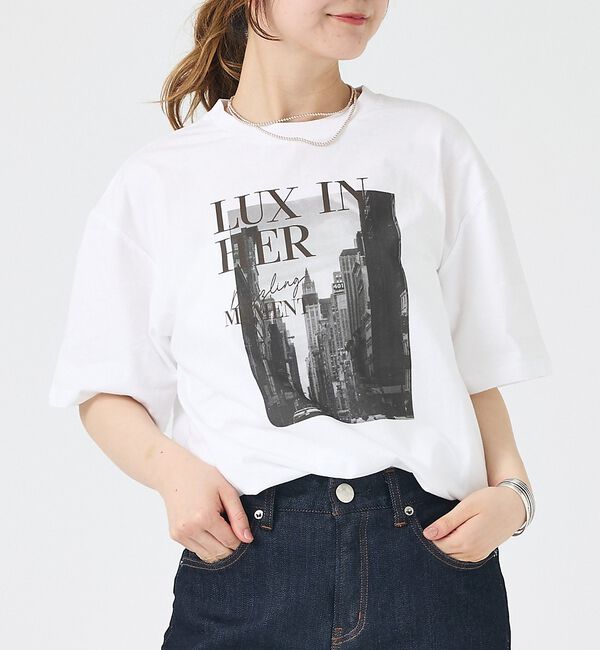 Rouge vif「コットンフォト&ロゴTシャツ/半袖【予約】」|Tシャツ・カットソー|オフホワイト