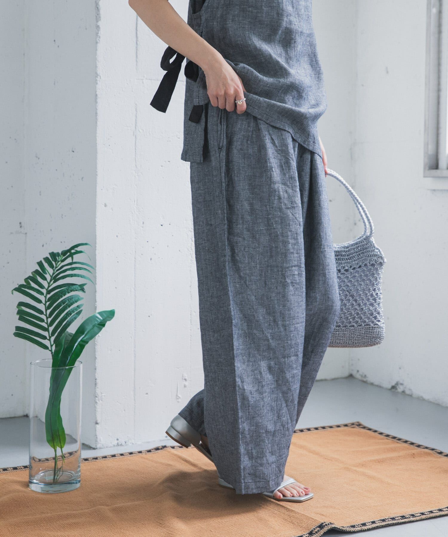 URBAN RESEARCH DOORS「ヘリンボーンリネンワイドギャザーパンツ」|その他|