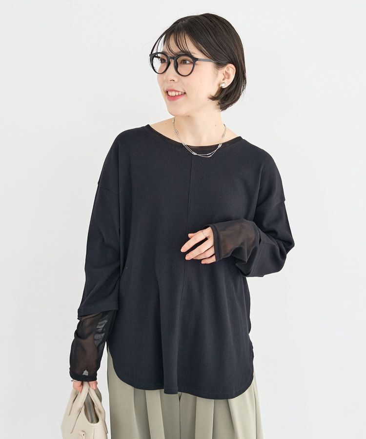Green Parks「袖チュールリブプルオーバー」|Tシャツ・カットソー|