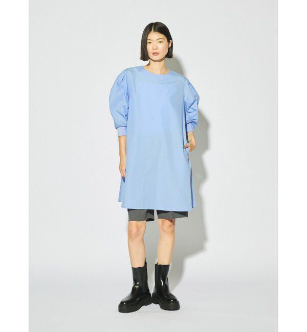 MIDIUMISOLID「MIDIUMISOLID for Ladies バックスリットボリュームスリーブチュニック」|シャツ・ブラウス|サックス