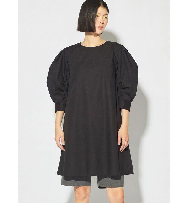 MIDIUMISOLID「MIDIUMISOLID for Ladies バックスリットボリュームスリーブチュニック」|シャツ・ブラウス|ブラック