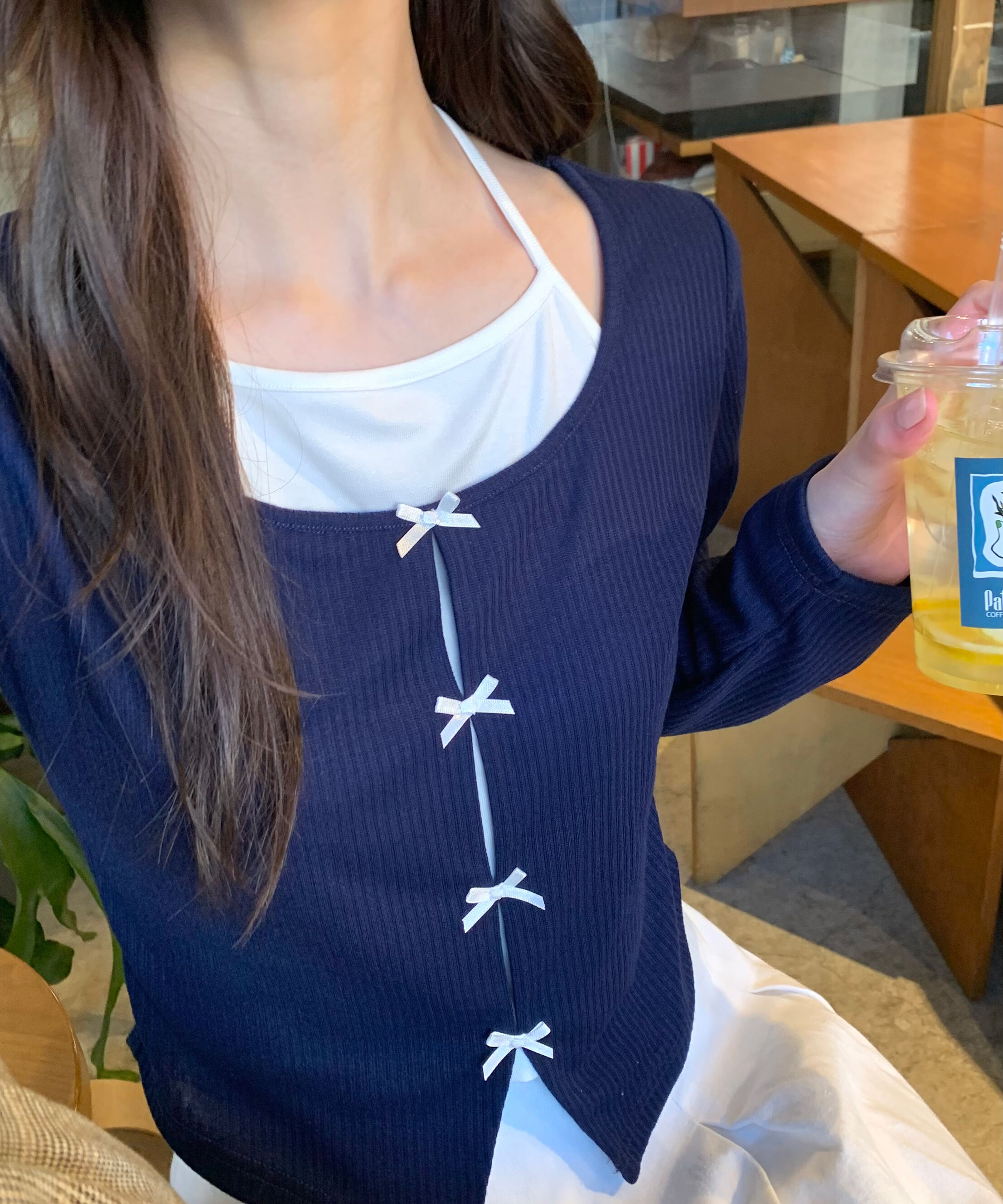  「レイヤード風リブリボンカットソー」|Tシャツ・カットソー|