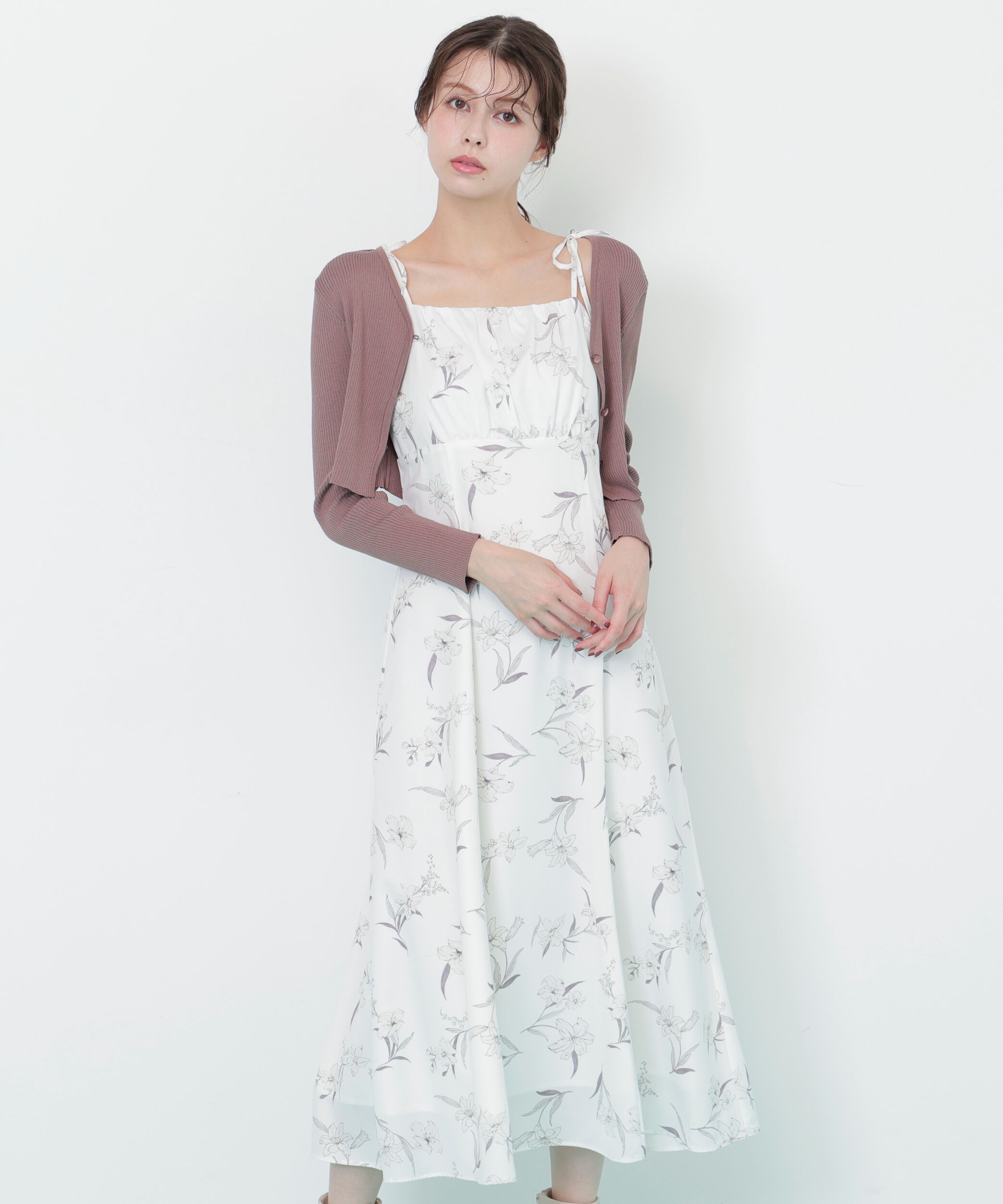  「花柄キャミワンピースカーデSET」|ワンピース|ホワイト
