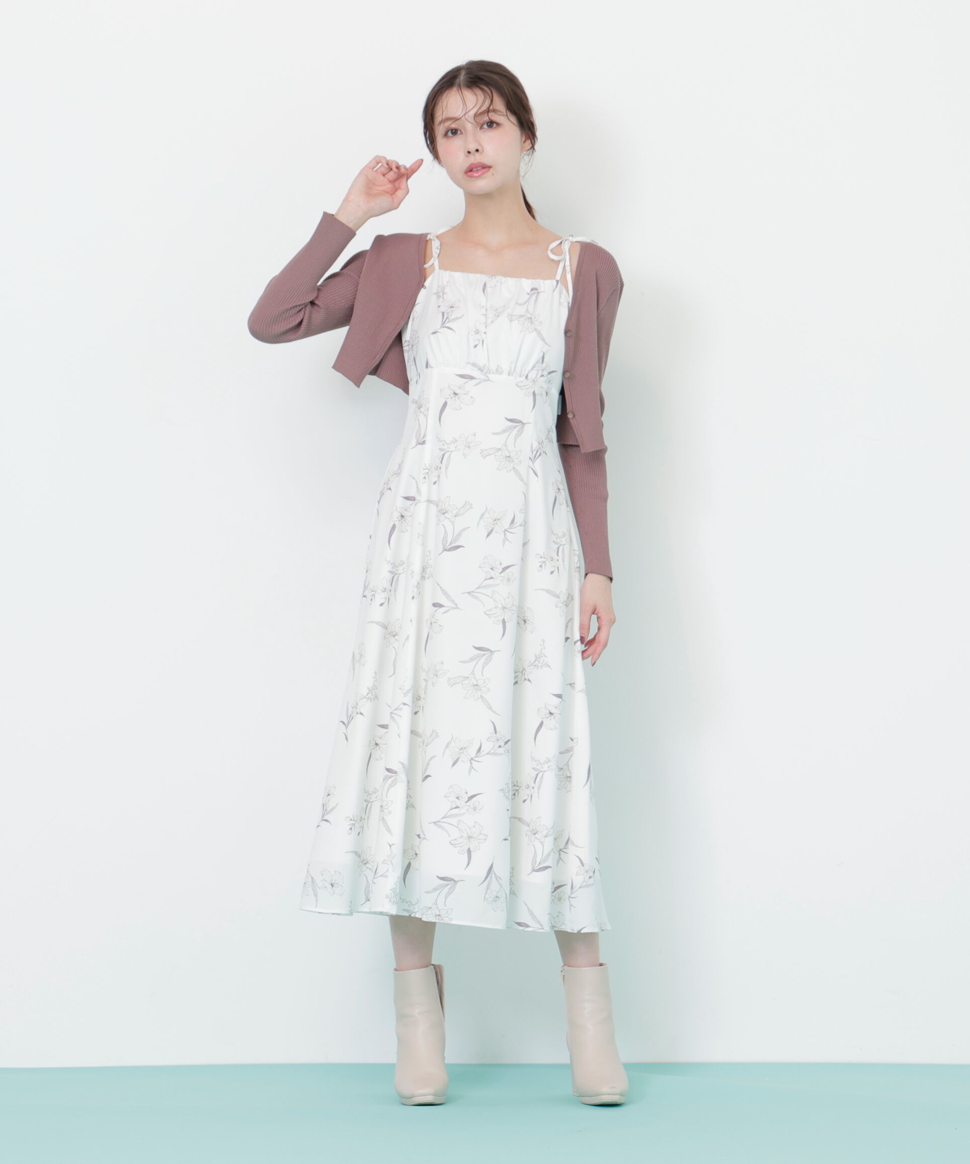  「花柄キャミワンピースカーデSET」|ワンピース|