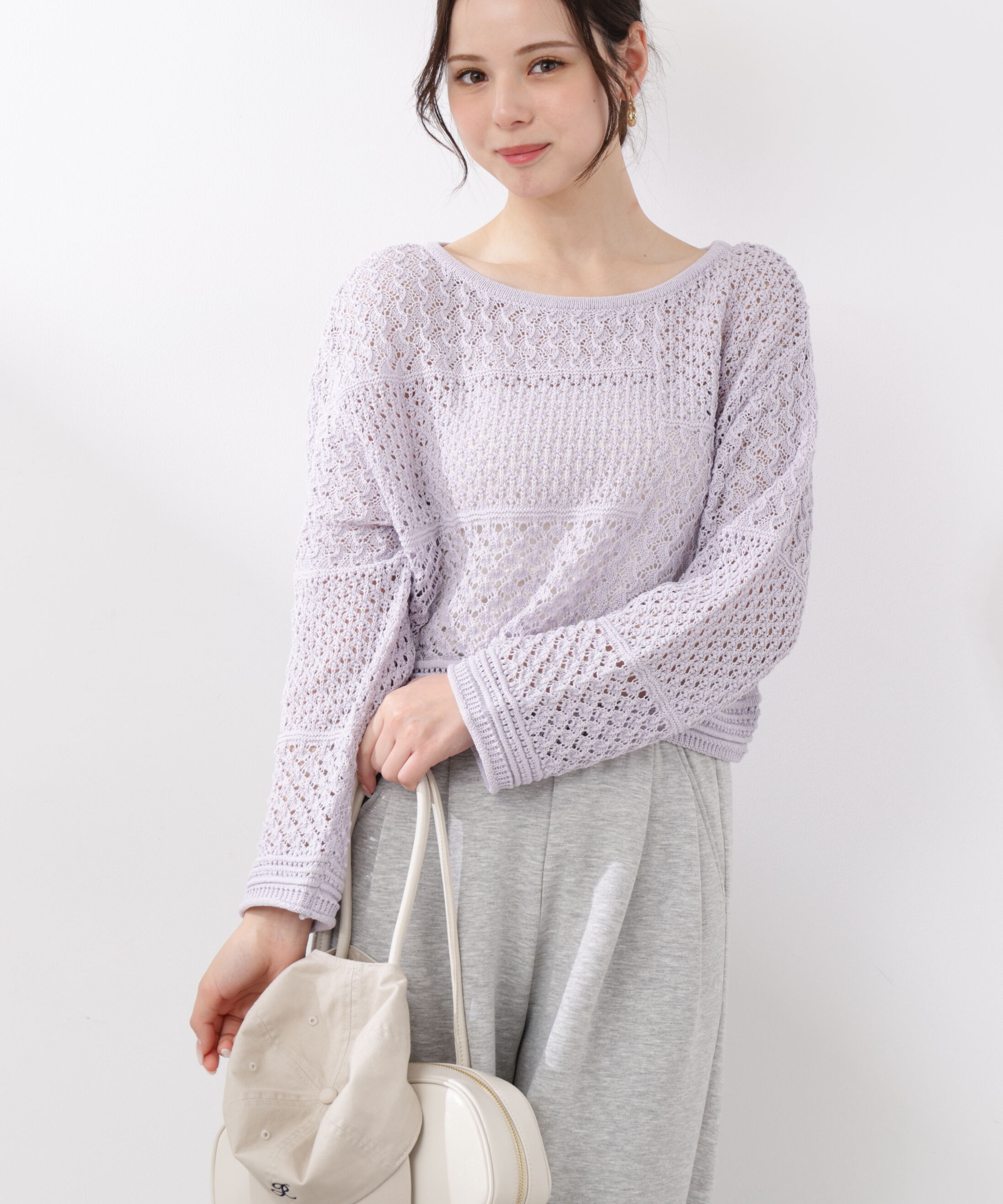 PROPORTION BODY DRESSING「透かし編みボックスニット　26SS」|ニット・セーター|ラベンダー