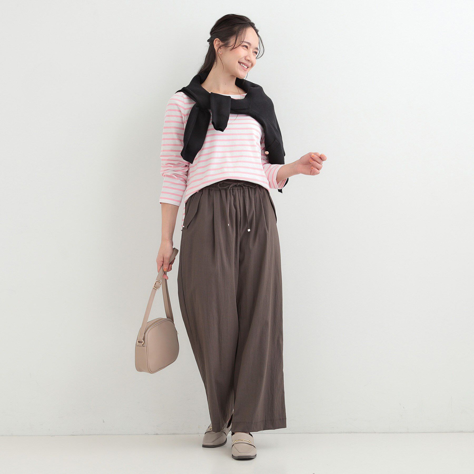 SHOO･LA･RUE「【S-LL/洗濯機可】着こなしいろいろ 首元すっきりボートネック ボーダーロンT」|Tシャツ・カットソー|