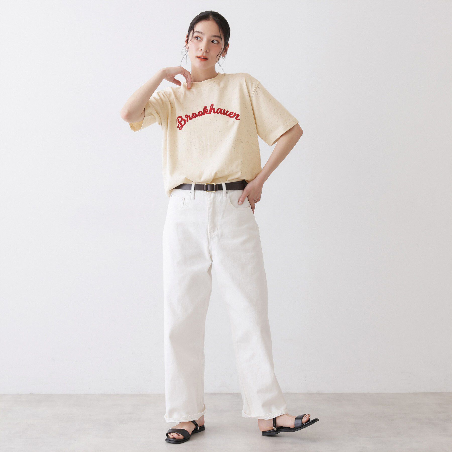 Dessin「【ユニセックス/洗える】ネップロゴ刺繍Tシャツ」|Tシャツ・カットソー|